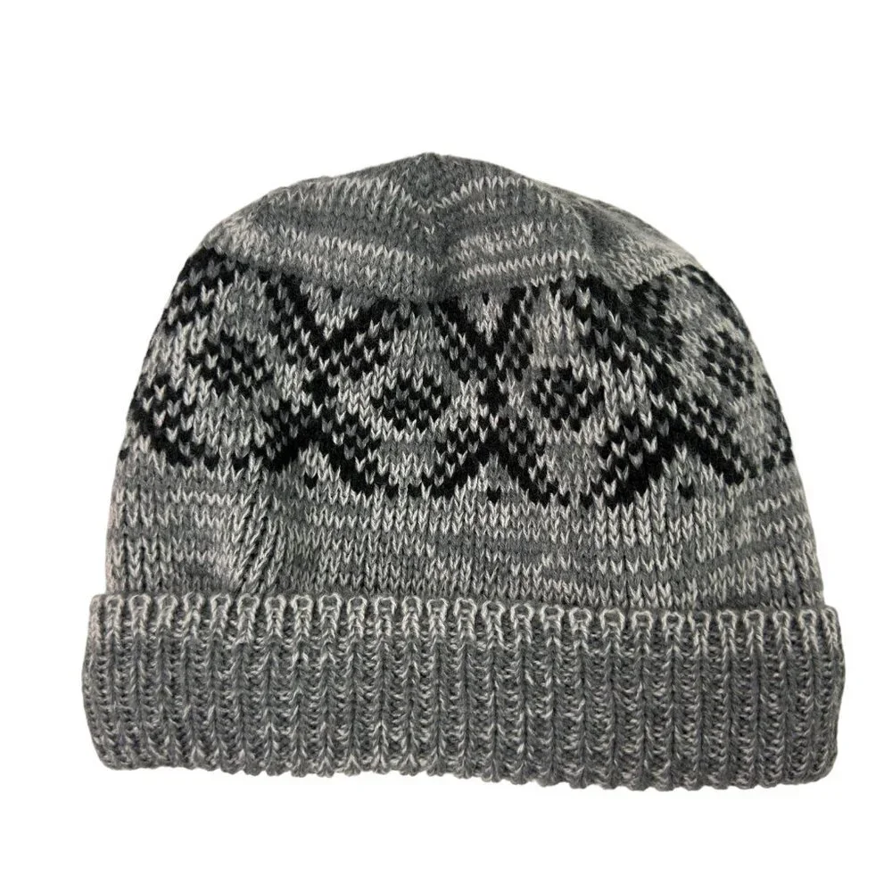 Kids Gray Knit Beanie Fleece Lined Winter Hat